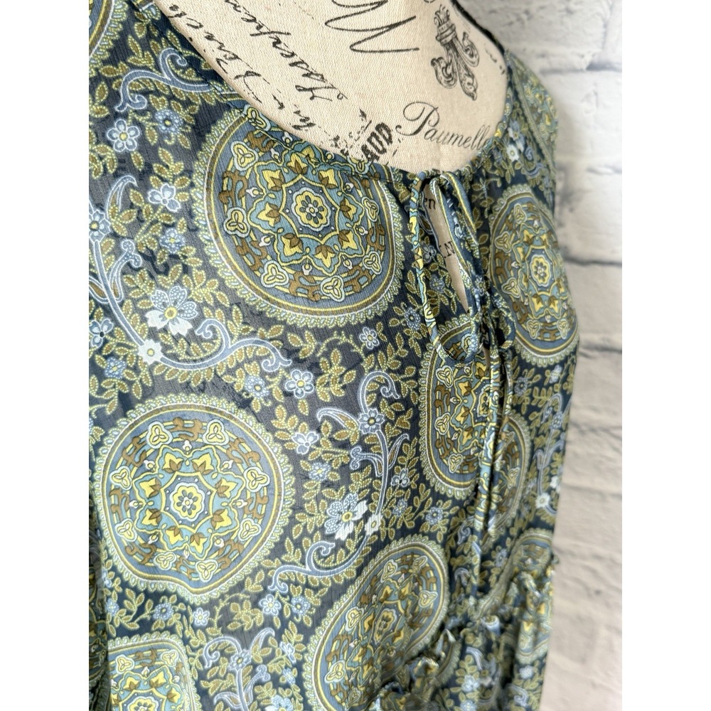 Loft Blouse Paisley Sheer XL‎ Green Boho Peasant Baby Doll Tiered Bell Sleeve - Picture 9 of 14